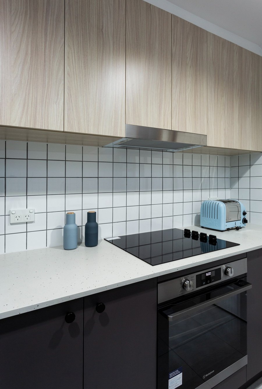 Kitchen countertop with stove and toaster