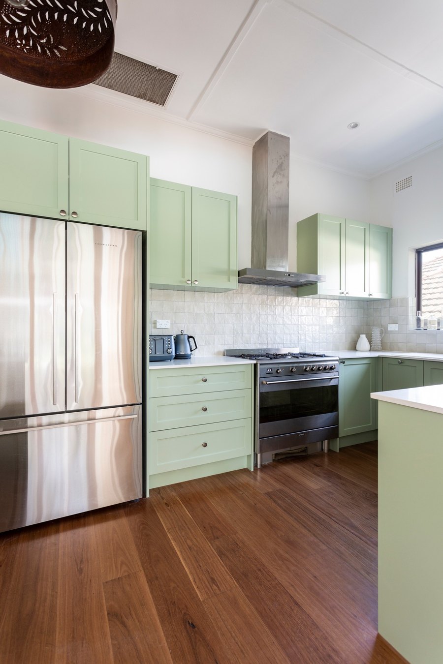 Kitchen with stainless steel appliances and cabinets