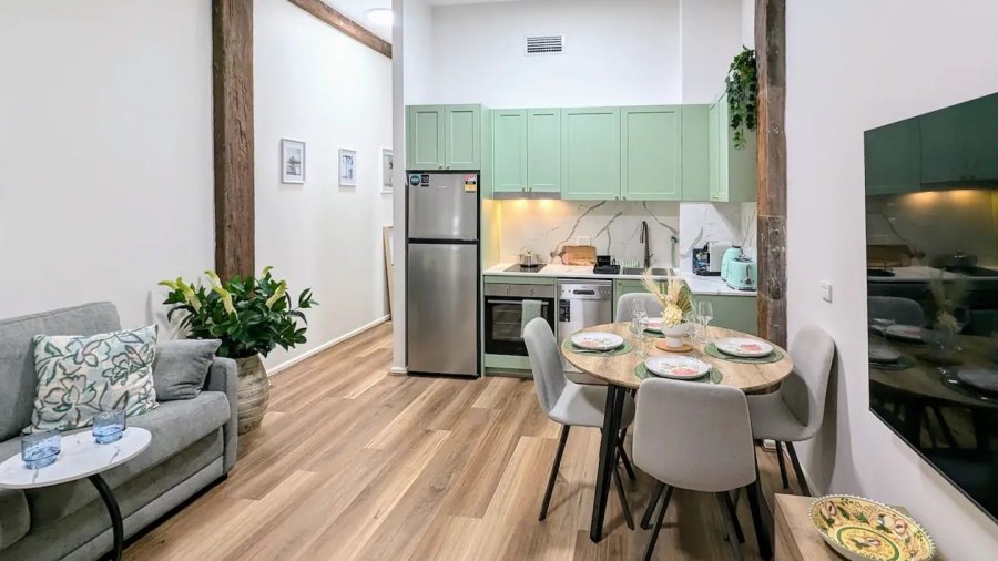 Modern kitchen with grey cabinets