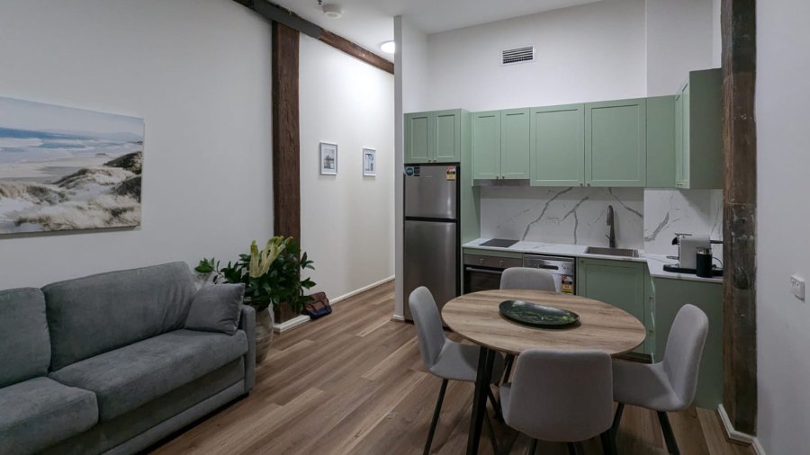 Modern kitchen with grey cabinets