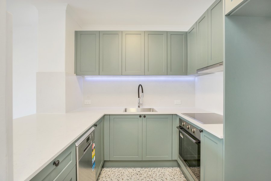 Modern kitchen with grey cabinets