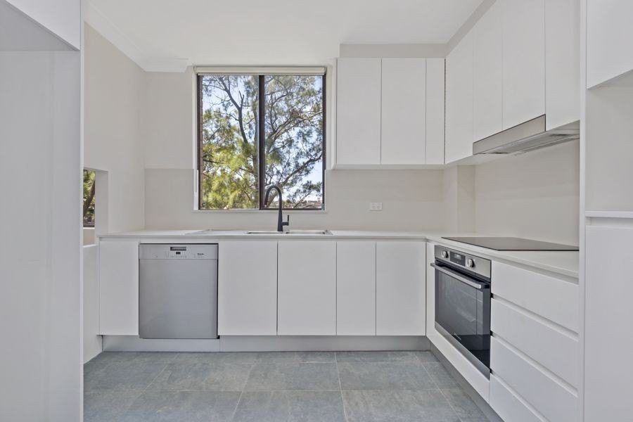 Modern kitchen with grey cabinets